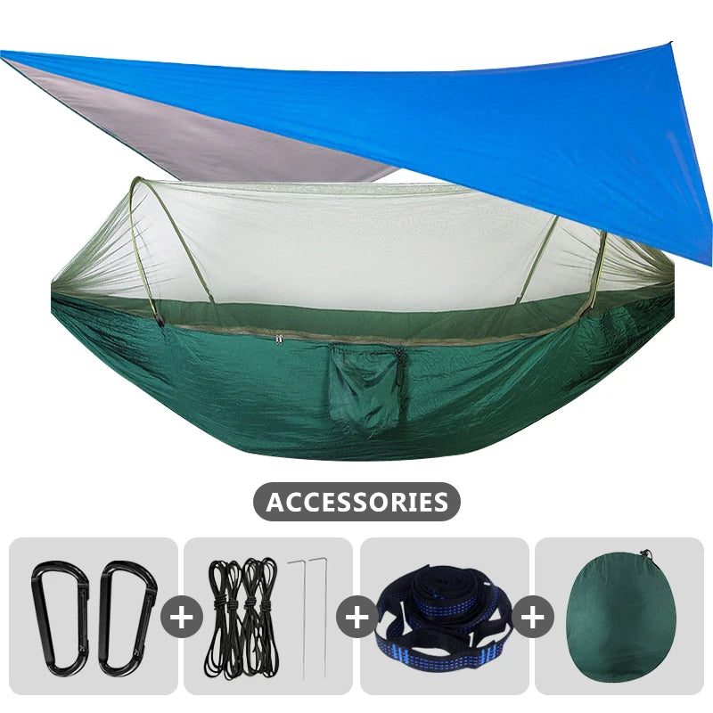 Camping Hammock With Mosquito Net and Rain Fly Portable Double Hammock With Bug Net and Tent Tarp Tree Straps for Travel Camping