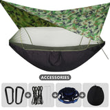 Camping Hammock With Mosquito Net and Rain Fly Portable Double Hammock With Bug Net and Tent Tarp Tree Straps for Travel Camping