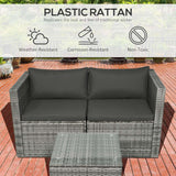 3-Piece Patio Furniture Set - Gray PE Rattan Wicker Sofa and Coffee Table - Furniture4Design