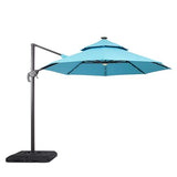 Furniture of America Vauren 10 ft Outdoor Patio Umbrella, LED Light, UV-resistant, Tilt, Crank, Double Canopy, Solar Panel for Yard, Porch, Pool, Deck, Garden, Grey