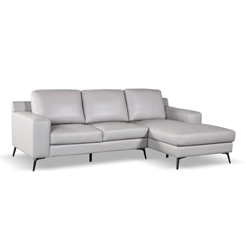 Furniture of America Ronan Modern Leather Sectional Sofa with Chaise and Pillows, L Shaped Couch for Living Room, Bedroom, FSC Certified, Right-Facing, Light Gray