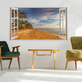 Tropical Paradise 3D Wall Decal, Beach Scenery Window Sticker, Vinyl Wall Art