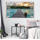 Tropical Paradise 3D Wall Decal, Beach Scenery Window Sticker, Vinyl Wall Art