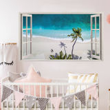 Tropical Paradise 3D Wall Decal, Beach Scenery Window Sticker, Vinyl Wall Art