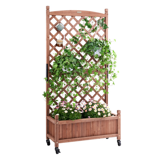 VEVOR Raised Garden Bed with Trellis, 30" x 13" x 61.4" Outdoor Raised Wood Planters with Drainage Holes, Free-Standing Trellis Planter Box for Vine Climbing Plants Flowers in Garden, Patio, Balcony