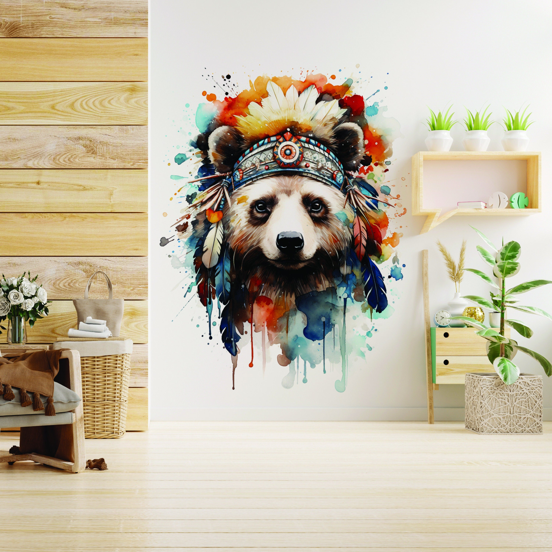 Safari Adventure Wall Art, Kids Room Watercolor Animal Wall Sticker Decal