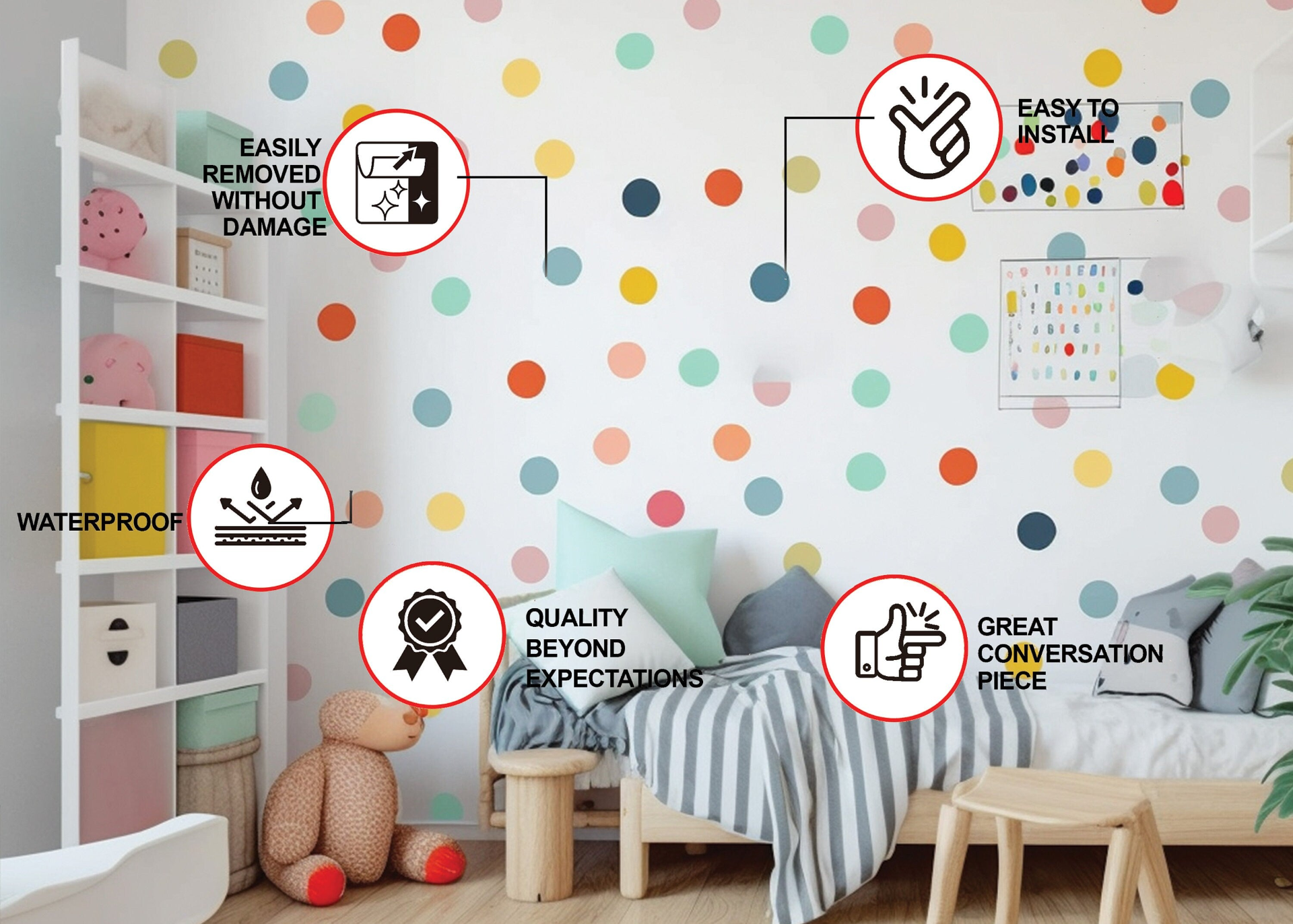 Playful Watercolor Dots: Vibrant Wall Decals for Play Areas and Children's Spaces