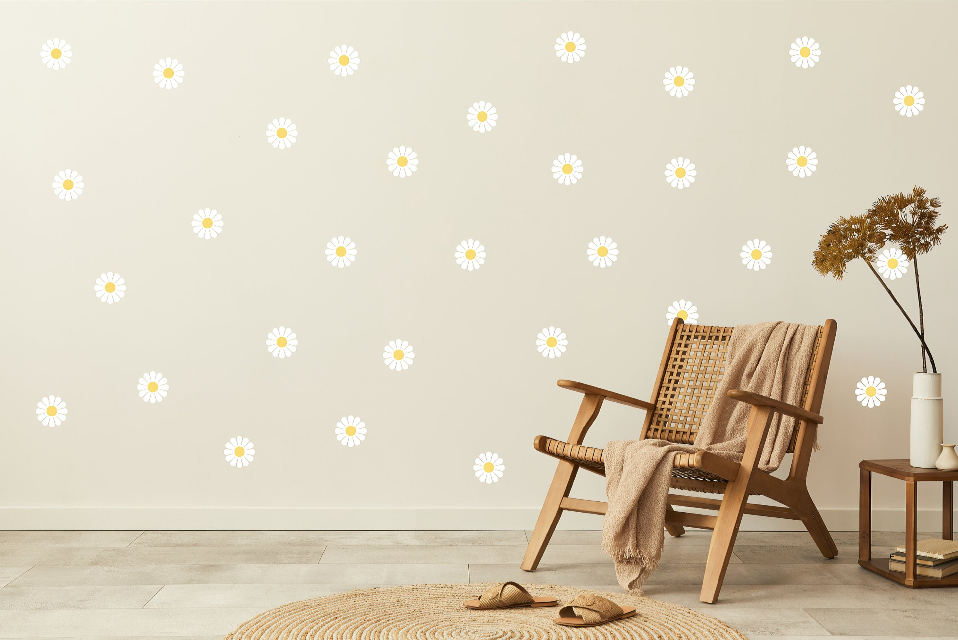 Elegant White Daisy Flower Wall Decals - Floral Blossom Stickers