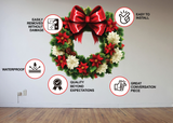 Floral Green Wreath Wall Decal with Red Bow - Christmas Decor Sticker