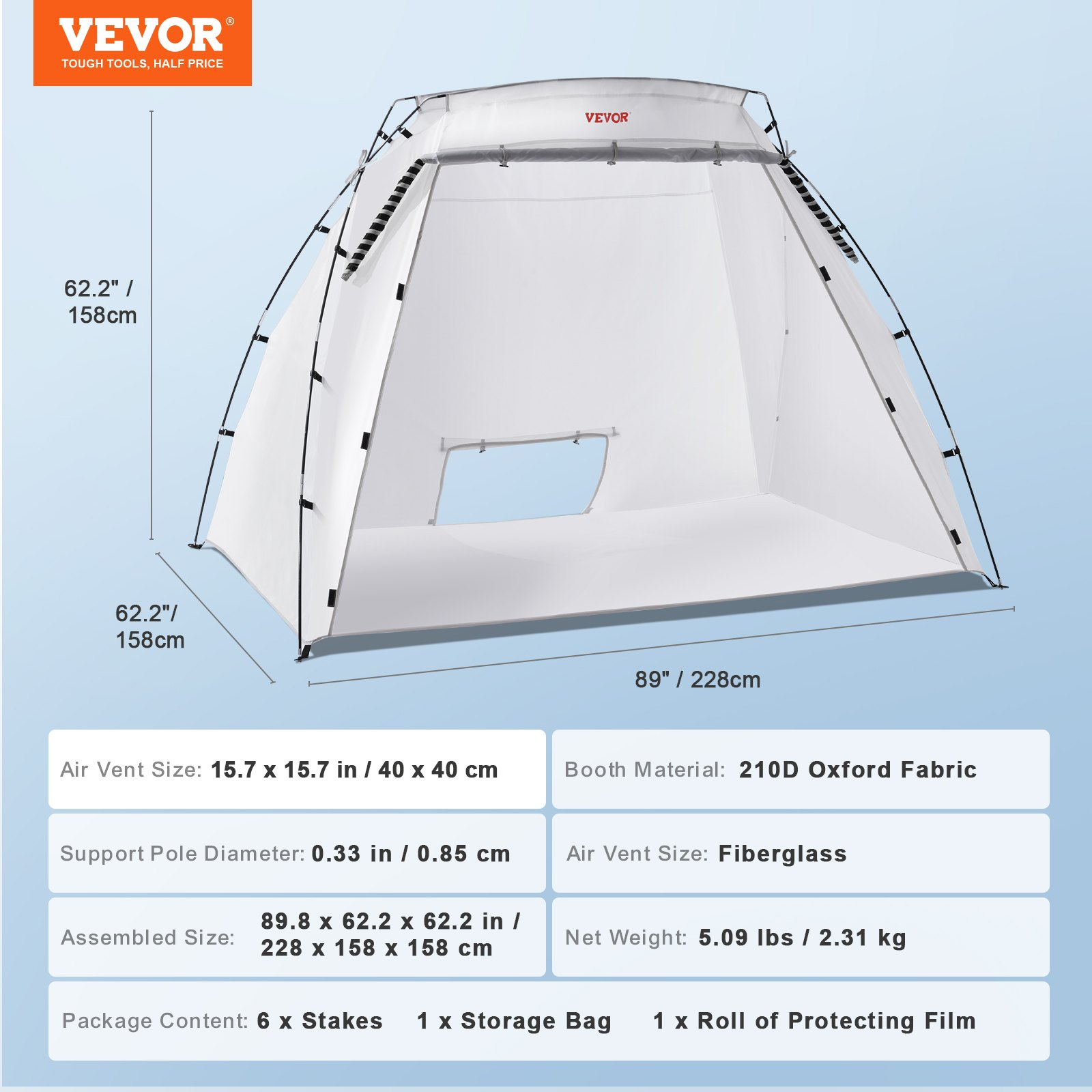 VEVOR Portable Paint Booth, Larger Spray Paint Tent with Built-in Floor & Mesh Screen, Painting Tent Station for Furniture DIY Hobby Tool, 7.5x5.2x5.2ft Spray Paint Shelter