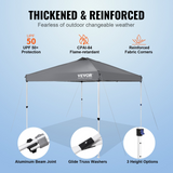 VEVOR Pop Up Canopy Tent, 10 x 10 ft, 250 D PU Silver Coated Tarp, with Portable Roller Bag and 4 Sandbags, Waterproof and Sun Shelter Gazebo for Outdoor Party, Camping, Commercial Events, Dark Gray