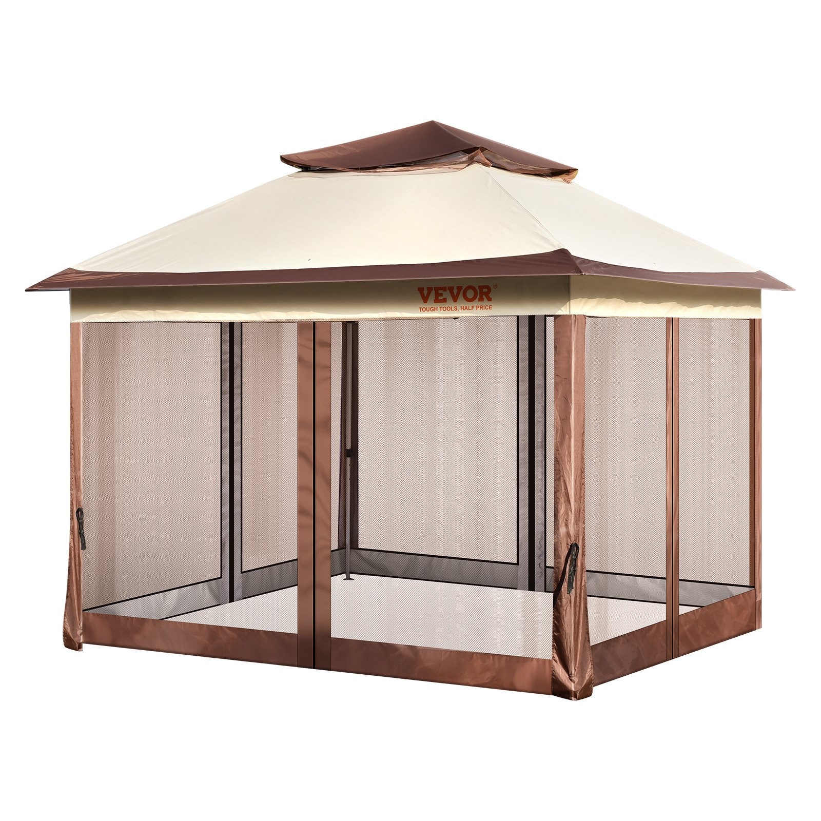 VEVOR Patio Gazebo, 11 x 11 FT Pop up Gazebo for 8-10 Person, with Mosquito Netting, Metal Frame, and PU Coated 250D Oxford Cloth, Outdoor Canopy Shelter for Patio, Backyard, Lawn, Garden, Deck