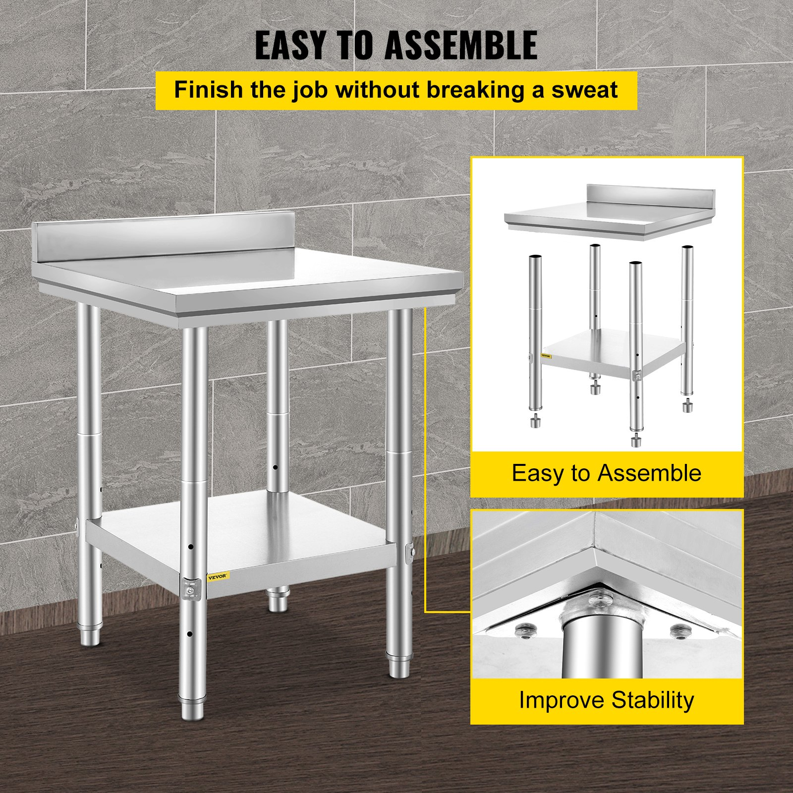 24" X 24" Commercial Stainless Steel Work Table Bench Prep Kitchen Restaurant