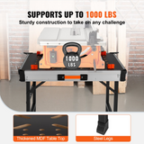 VEVOR Folding Work Table, 2-in-1 as Sawhorse & Workbench, 1000 lbs Load Capacity, Steel Legs, Portable Foldable Tool Stand with 2 Wood Clamps, 4 Bench Dogs, 3 Tool Boxes, 2 Hooks, Easy Garage Storage