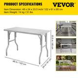 VEVOR Commercial Worktable Workstation 48 x 24 Inch Folding Commercial Prep Table, Heavy-duty Stainless Steel Folding Table with 661 lbs Load, Kitchen Work Table, Silver Stainless Steel Kitchen Island