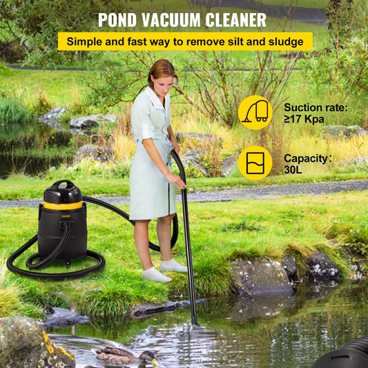 VEVOR Pond Vacuum Cleaner, 1400W Motor in Continuous Intermittent Cycle, 120V Motor w/15 ft Electric Wire, 4 Brush Heads, 4 Extended Tubes, 1 Filter Bag for Multi-use Cleaning Above Ground