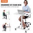 VEVOR Mobile Standing Desk, 28"-44" Gas-Spring Height Adjustable Sit-Stand Desk, 4 360° Swivel Wheels (2 Lockable) Portable Rolling Laptop Table Computer Cart for Home Office School, 40LBS Loading