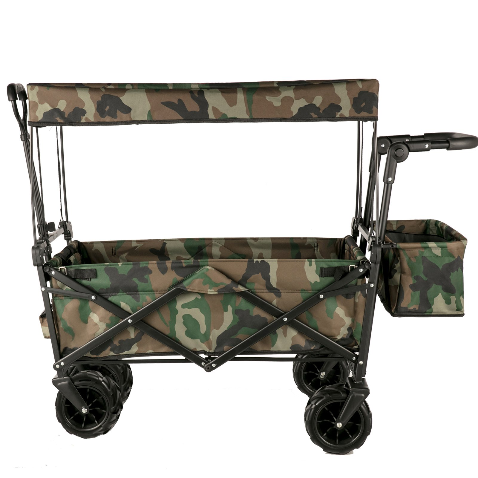 VEVOR Collapsible Folding Wagon with Removable Canopy, Heavy Duty Foldable Wagon Utility Cart for Garden, Camping, Grocery Cart, Beach Wagon Cart with Wheels and Rear Storage, Camouflage