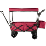 VEVOR Extra Large Collapsible Garden Cart with Removable Canopy, Folding Wagon Utility Carts with Wheels and Rear Storage, Wagon Cart for Garden, Camping, Grocery Cart, Shopping Cart, Red