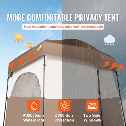 VEVOR Camping Shower Tent, 83" x 42" x 83" 2 Rooms Oversize Outdoor Portable Shelter, Privacy Tent with Detachable Top, Pockets, Hanging Rope and Clothesline, for Dressing, Changing, Toilet, Bathroom