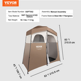 VEVOR Camping Shower Tent, 83" x 42" x 83" 2 Rooms Oversize Outdoor Portable Shelter, Privacy Tent with Detachable Top, Pockets, Hanging Rope and Clothesline, for Dressing, Changing, Toilet, Bathroom