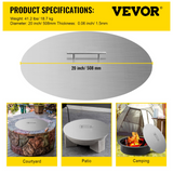 VEVOR Fire Pit Lid Round 20 Inch Fire Pit Ring Lid 1.5 mm Thick 304 Stainless Steel Fire Pit Burner Cover for Round Patio Fire Pit