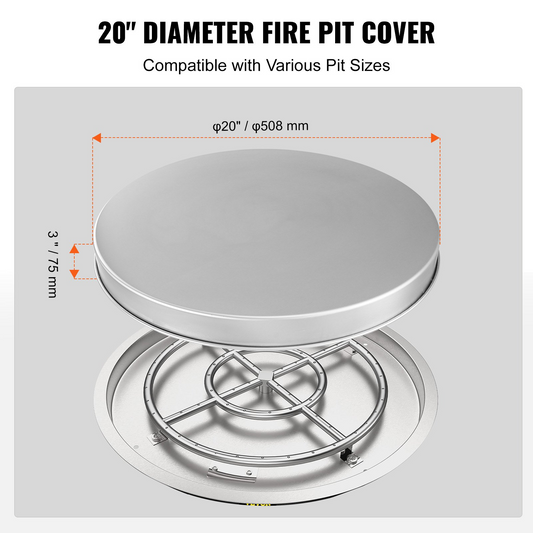 VEVOR Fire Pit Cover Lid, 20" Portable Firepit Spark Screen,Stainless Steel Steel Metal Cover, Easy-Opening Outdoor Wood Burning and Camping Stove Accessory, for Outdoor Patio Fire Pits Backyard