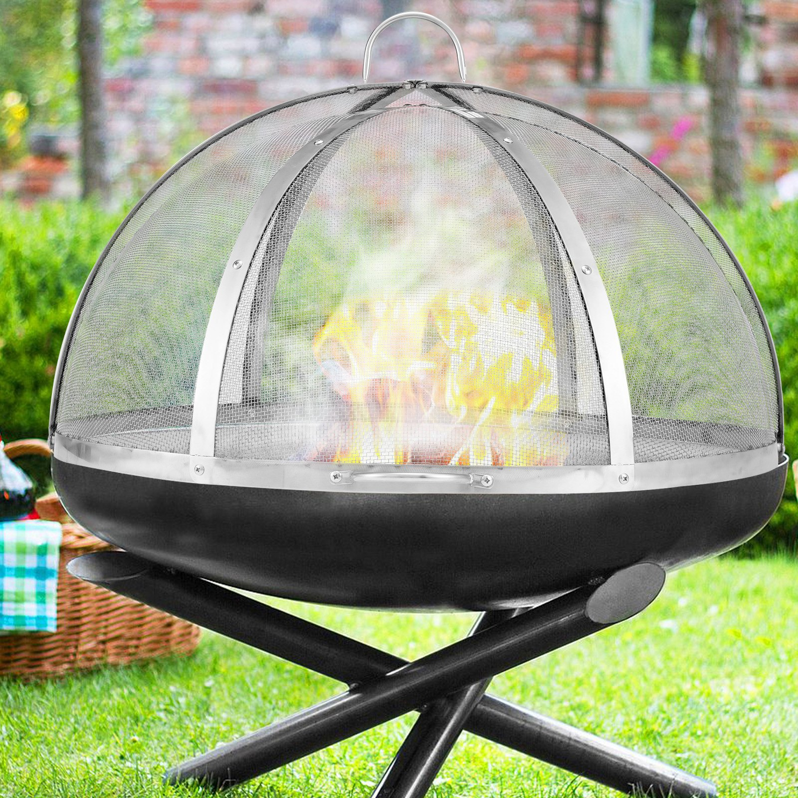 VEVOR Firepit Spark Screen Lid, 30" Diameter, Outdoor Firepit Ring Cover Round Accessories, Fire Pit Metal Cover, Easy-Opening Stainless Steel Fire Ring Covers for Outdoor Patio Fire Pits Backyard