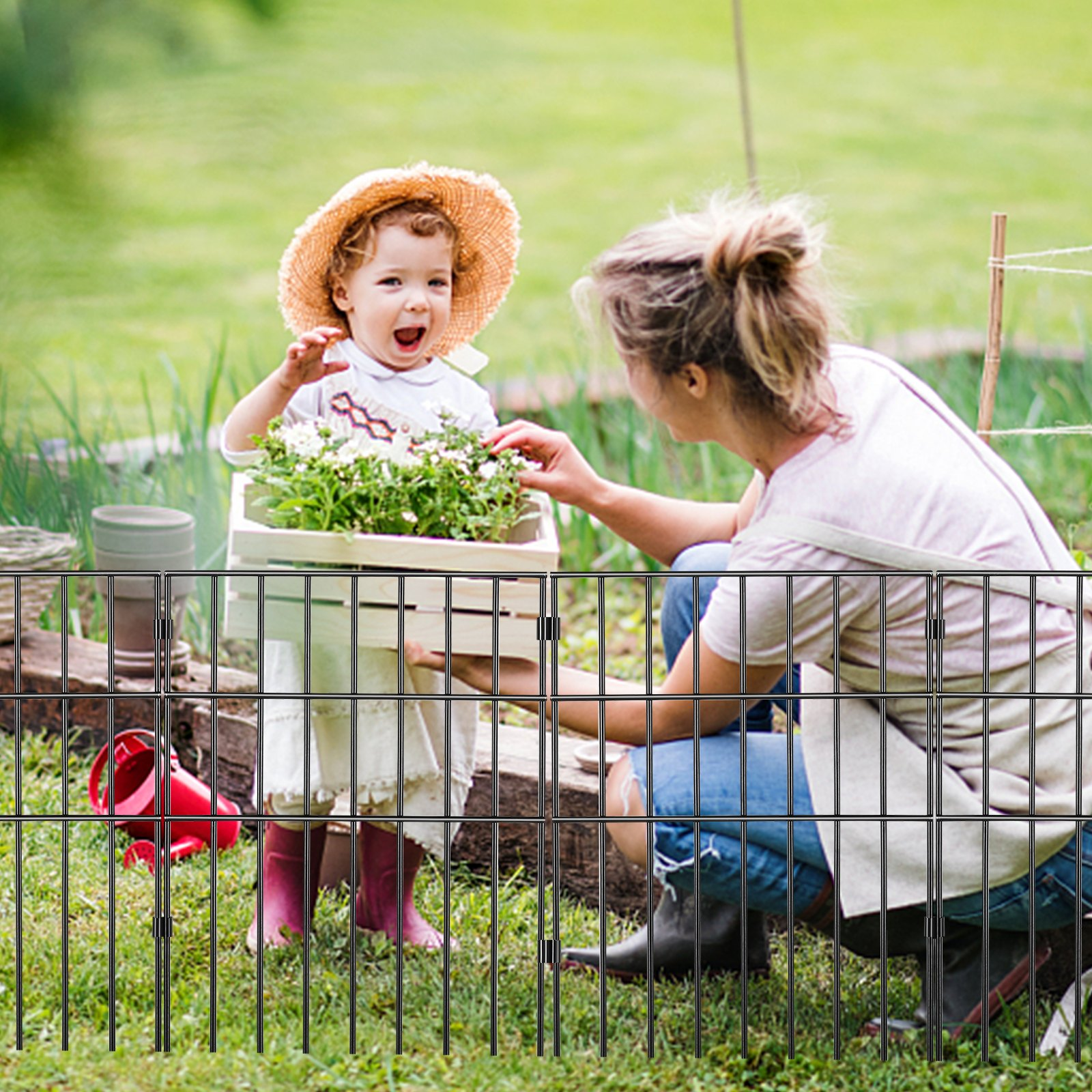 VEVOR Animal Barrier Fence 19 Pack, No Dig Fence 17in(H) x11ft(L), Underground Decorative Garden Fencing with 1.5 Inch Spike Spacing, Metal Dog Fence for The Yard and Outdoor Patio