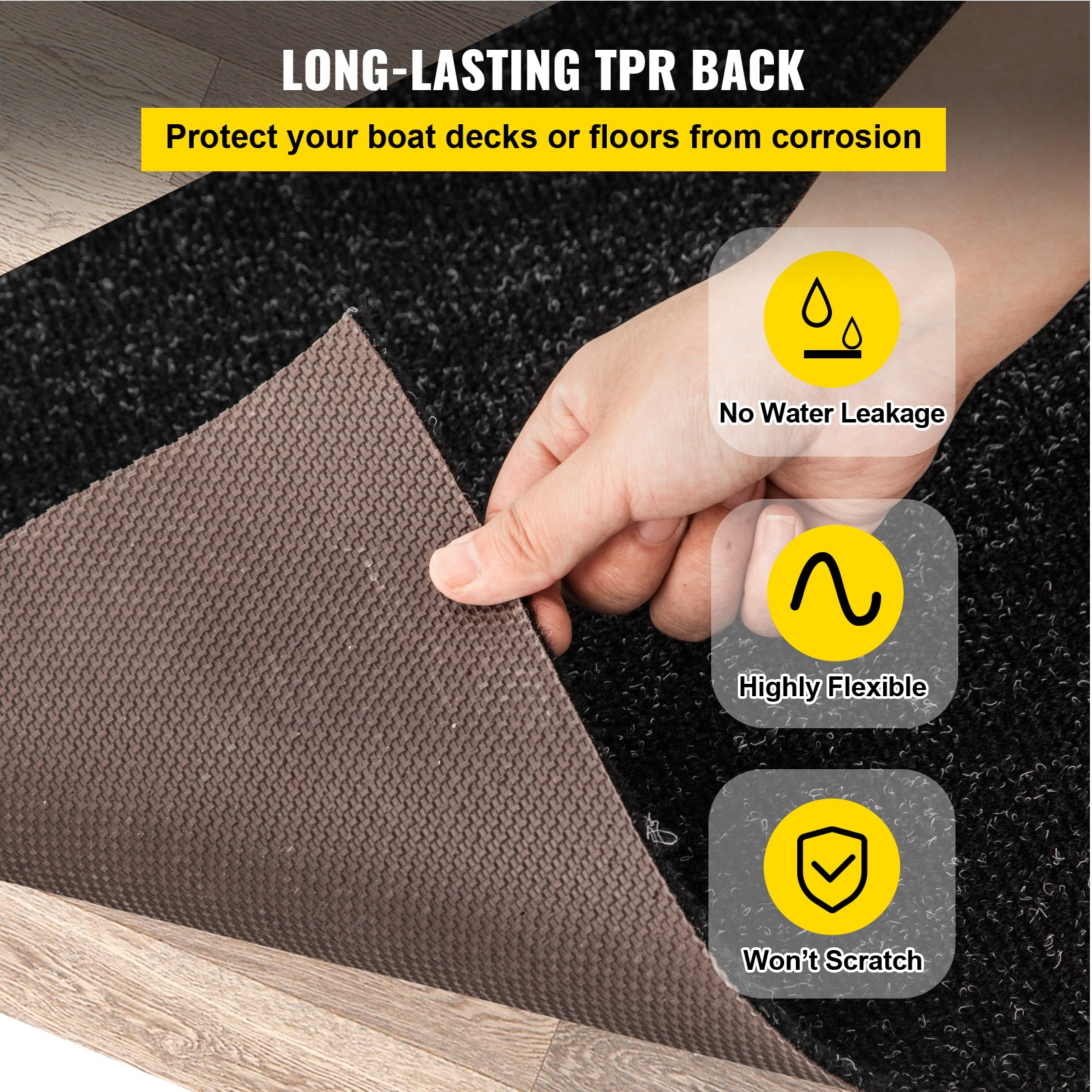 VEVOR Boat Carpet, 6 ft x 29.5 ft Marine Carpet for Boats, Waterproof Black Indoor Outdoor Carpet with Marine Backing Anti-Slide Marine Grade Boat Carpet Cuttable Easy to Clean Patio Rugs Deck Rug