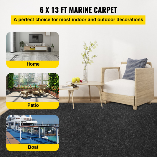 VEVOR Boat Carpet, 6 ft x 13.1 ft Marine Carpet for Boats, Waterproof Black Indoor Outdoor Carpet with Marine Backing Anti-Slide Marine Grade Boat Carpet Cuttable Easy to Clean Patio Rugs Deck Rug