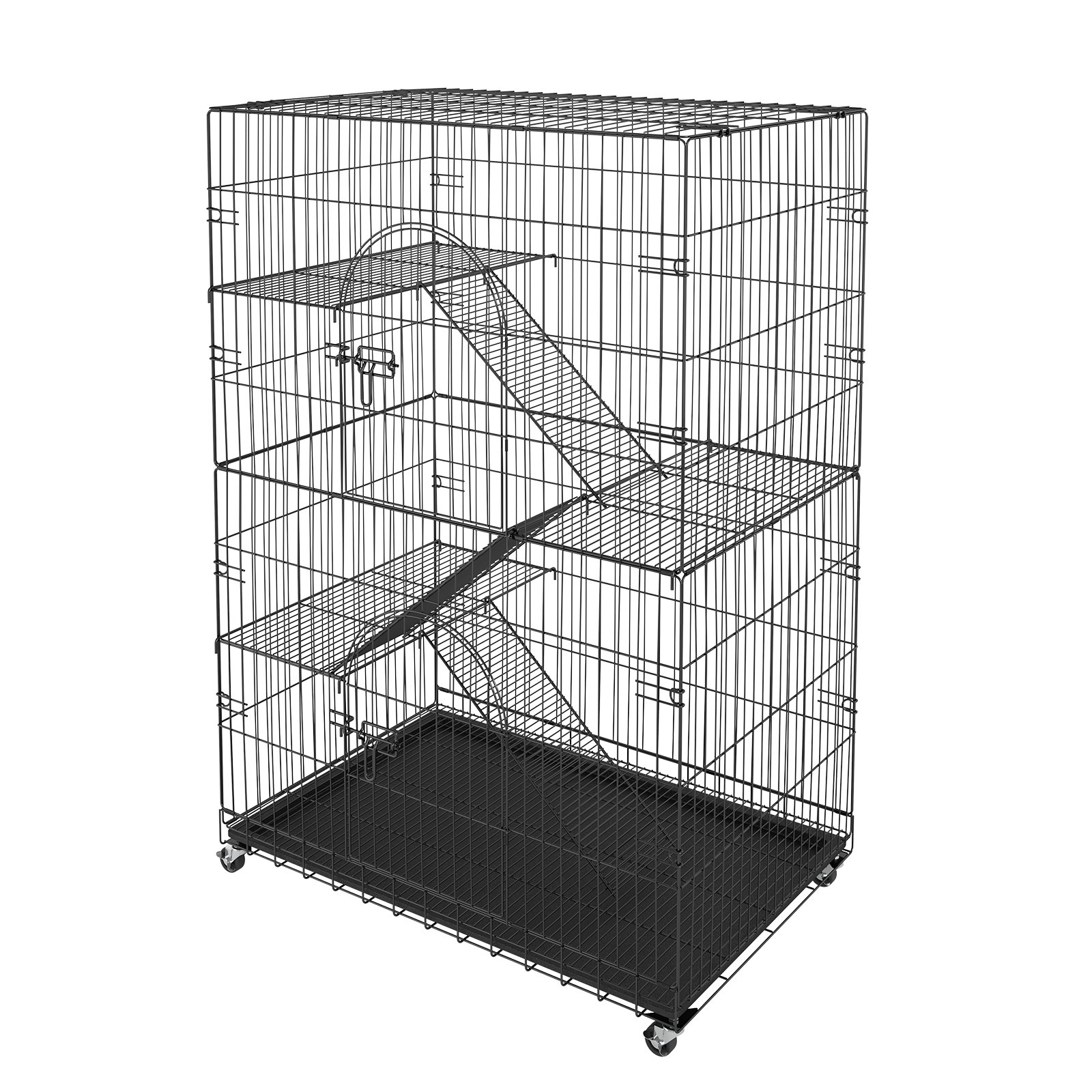 VEVOR Catio, 4-Tier Large Cat Cages Indoor, Detachable Metal Playpen Enclosure with 360° Rotating Casters, with 3 Ladders and a Hammock for 1-3 Cats, 35.4x23.6x51 inch