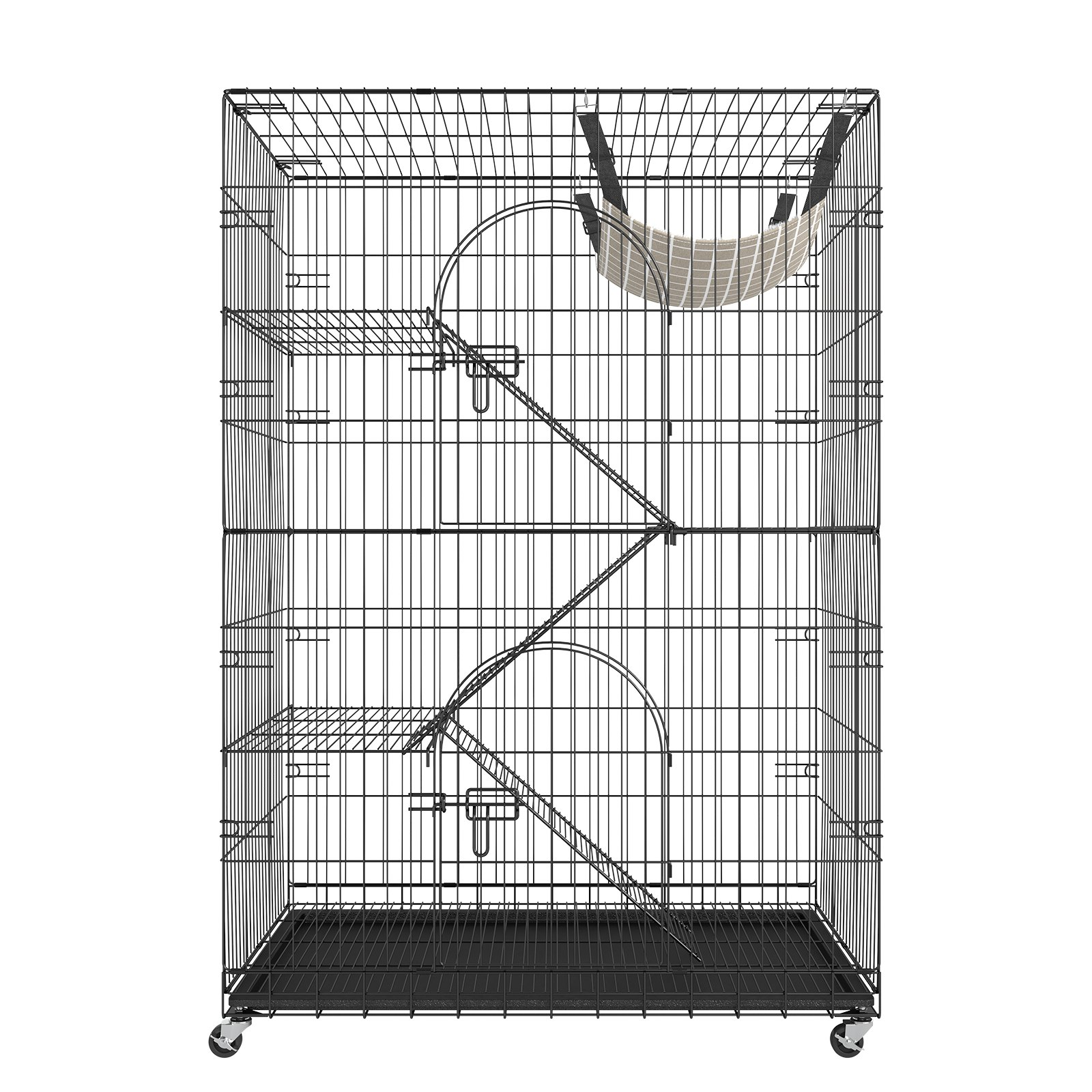 VEVOR Catio, 4-Tier Large Cat Cages Indoor, Detachable Metal Playpen Enclosure with 360° Rotating Casters, with 3 Ladders and a Hammock for 1-3 Cats, 35.4x23.6x51 inch