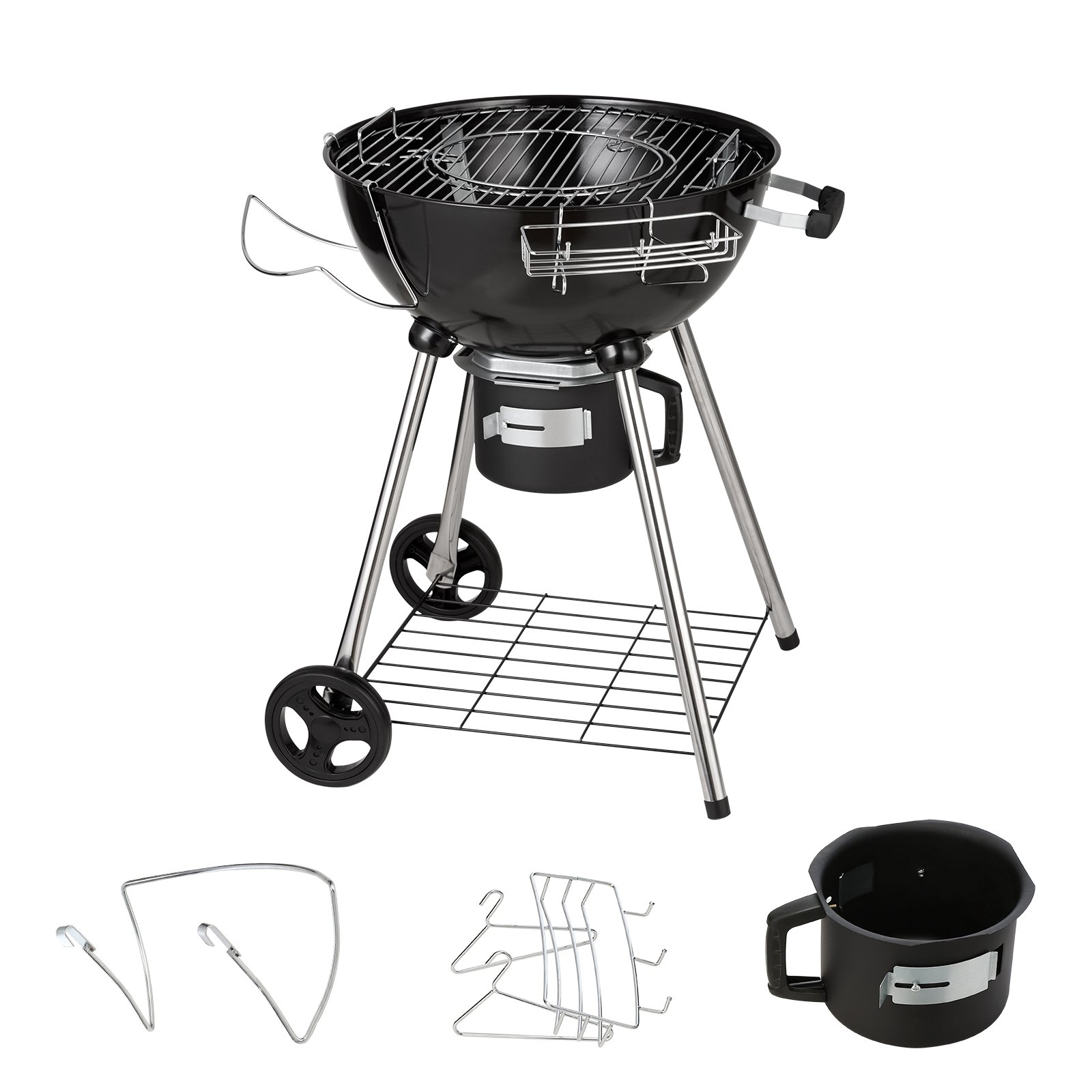 VEVOR 22" Kettle Charcoal Grill, Premium Kettle Grill with Wheels Grate and Cover, Porcelain-Enameled Lid and Firebowl with Slide Out Ash Catcher Thermometer for BBQ, Camping, Picnic, Patio and Backyard