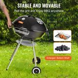 VEVOR 22 inch Kettle Charcoal Grill, Premium Kettle Grill with Wheels and Cover, Porcelain-Enameled Lid and Ash Catcher & Thermometer for BBQ, Round Barbecue Grill Outdoor Cooking, Picnic, Patio and Backyard