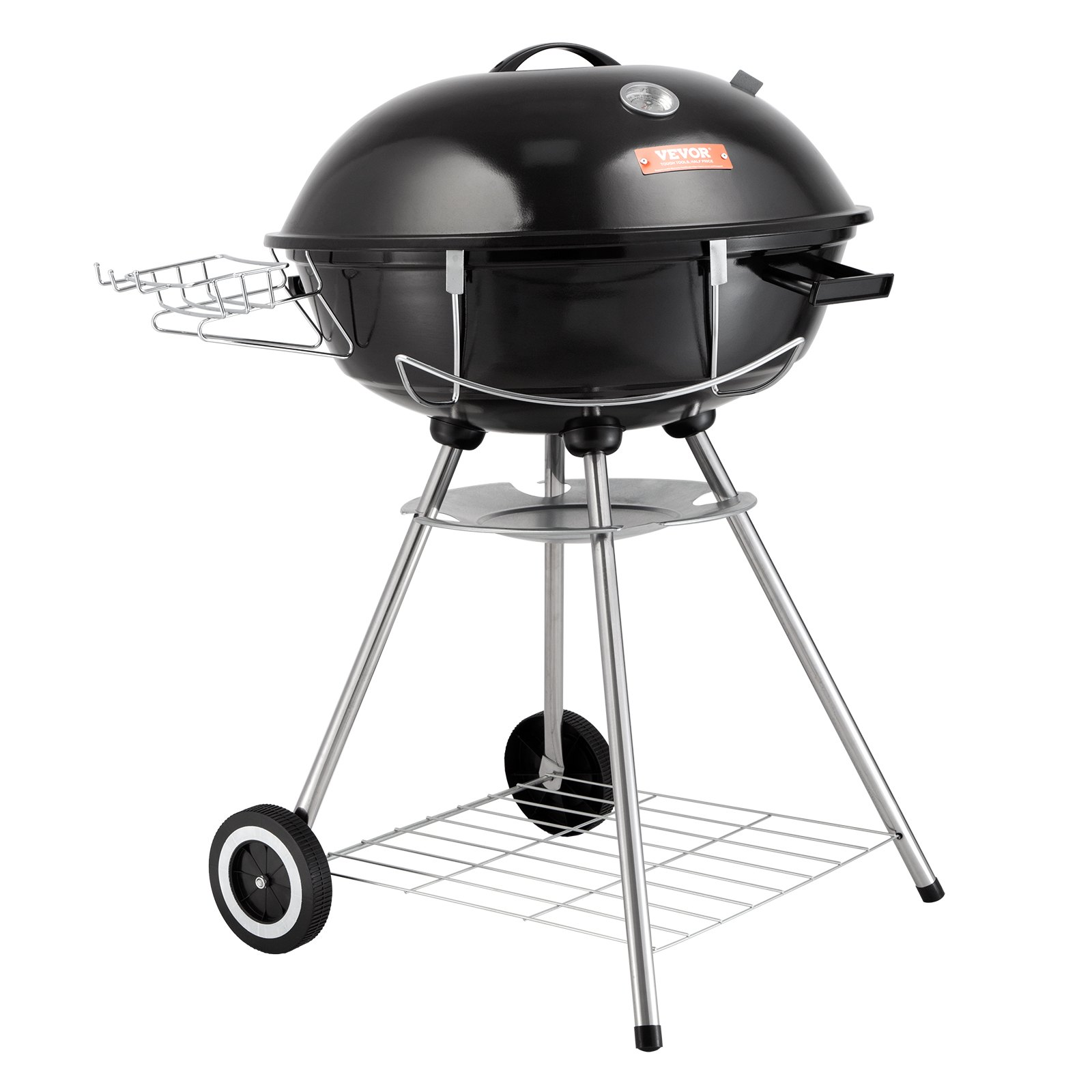 VEVOR 22 inch Kettle Charcoal Grill, Premium Kettle Grill with Wheels and Cover, Porcelain-Enameled Lid and Ash Catcher & Thermometer for BBQ, Round Barbecue Grill Outdoor Cooking, Picnic, Patio and Backyard