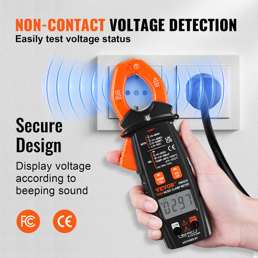 VEVOR Digital Clamp Meter T-RMS, 6000 Counts, 600A Clamp Multimeter Tester, Measures Current Voltage Resistance Diodes Continuity Data Retention, NCV for Home Appliance, Railway Industry Maintenance