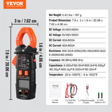 VEVOR Digital Clamp Meter T-RMS, 6000 Counts, 600A Clamp Multimeter Tester, Measures Current Voltage Resistance Diodes Continuity Data Retention, NCV for Home Appliance, Railway Industry Maintenance