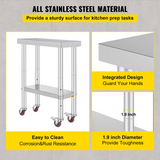 VEVOR Stainless Steel Work Table with Wheels 24 x 12 x 32 Inch Prep Table with 4 Casters Heavy Duty Work Table for Commercial Kitchen Restaurant Business