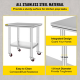 VEVOR Stainless Steel Work Table with Wheels 24 x 30 Prep Table with casters Heavy Duty Work Table for Commercial Kitchen Restaurant Business (24 x 30 x 33.8 Inch)