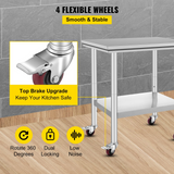 VEVOR Stainless Steel Work Table with Wheels 24 x 30 Prep Table with casters Heavy Duty Work Table for Commercial Kitchen Restaurant Business (24 x 30 x 33.8 Inch)