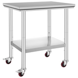 VEVOR Stainless Steel Work Table with Wheels 24 x 30 Prep Table with casters Heavy Duty Work Table for Commercial Kitchen Restaurant Business (24 x 30 x 33.8 Inch)