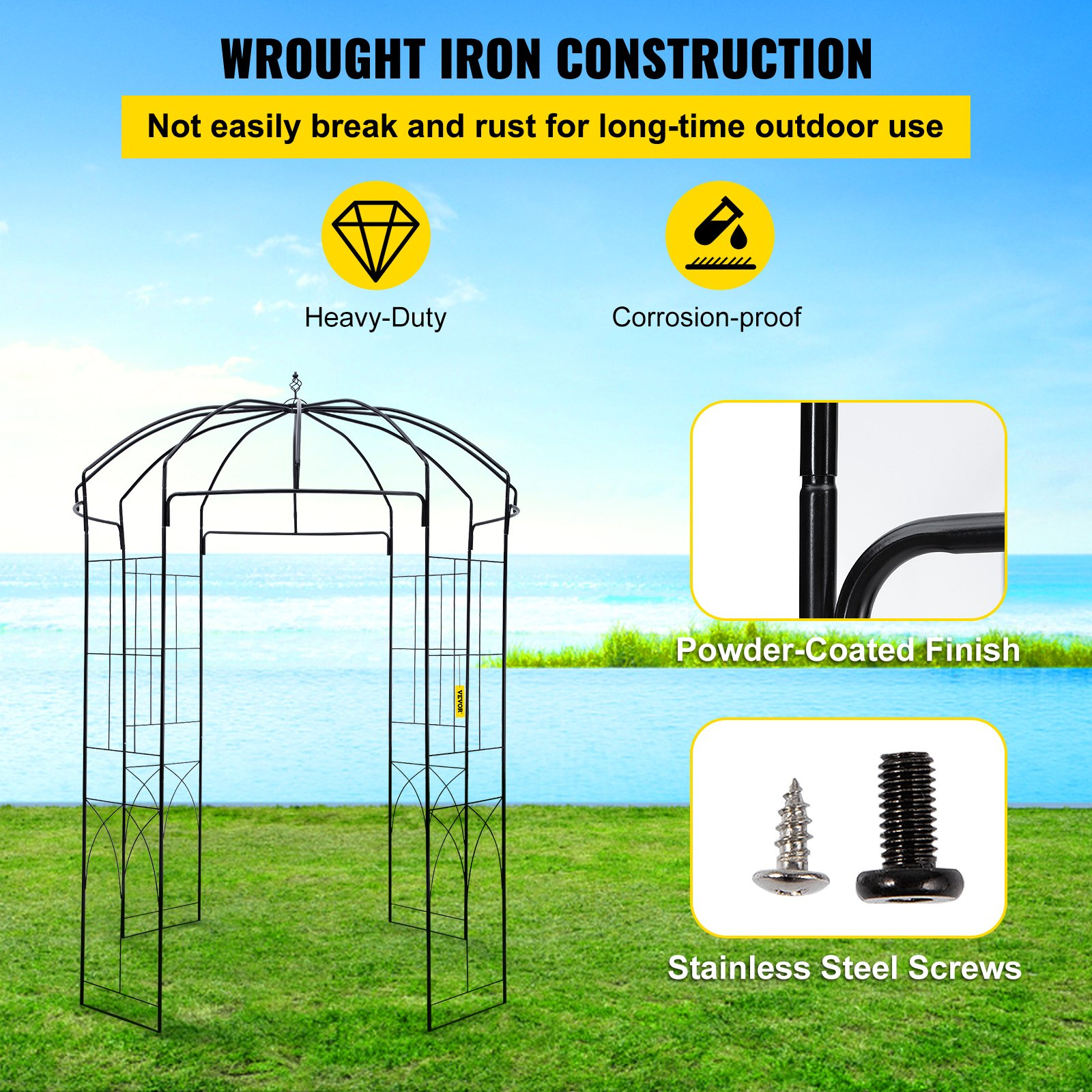 VEVOR Birdcage Shape Garden Arbor, 9' High x 6.6' Wide, Heavy Duty Wrought Iron Arbor, Wedding Arch Trellis for Climbing Vines in Outdoor Garden, Lawn, Backyard, Patio, Black