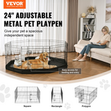 VEVOR Dog Playpen, 8 Panels Foldable Metal Dog Exercise Pen with Bottom Pad, 24" H Pet Fence Puppy Crate Kennel with Ground Stakes, Indoor Outdoor Dog Pen for Small Medium Pets, for Camping, Yard