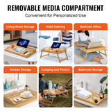 VEVOR Bed Tray Table with Foldable Legs & Media Slot, Bamboo Breakfast Tray for Sofa, Bed, Eating, Snacking, and Working, Serving Laptop Desk Tray TV Tray, Portable Food Snack Platter, 19.7" x 11.8"