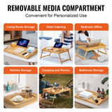 VEVOR Bed Tray Table with Foldable Legs & Media Slot, Bamboo Breakfast Tray for Sofa, Bed, Eating, Snacking, and Working, Serving Laptop Desk Tray TV Tray, Portable Food Snack Platter, 21.6" x 13.8"