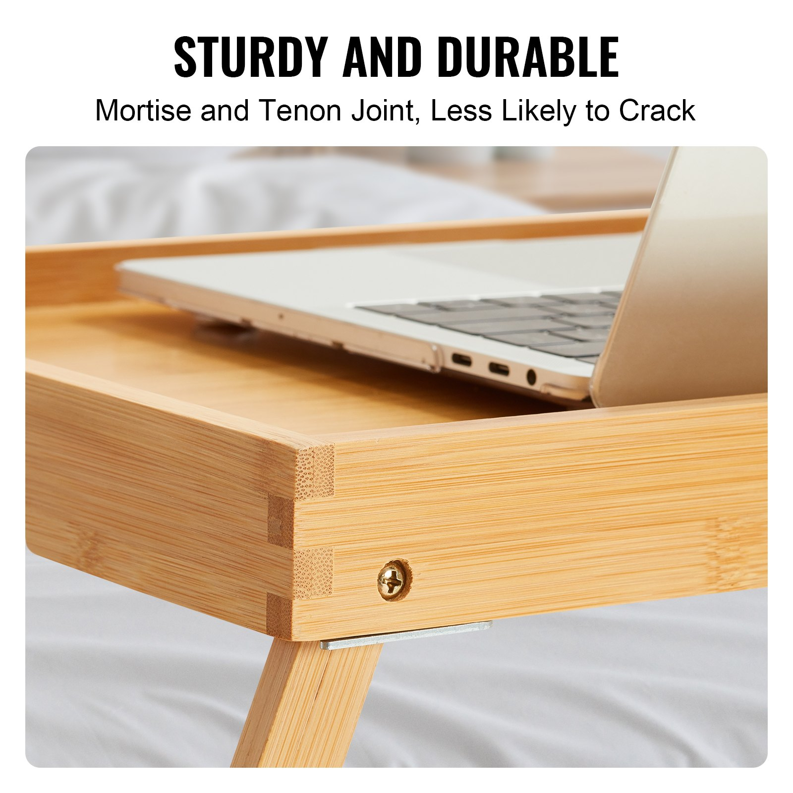 VEVOR Bed Tray Table with Foldable Legs, Bamboo Breakfast Tray for Sofa, Bed, Eating, Snacking, and Working, Folding Serving Laptop Desk Tray, Portable Food Snack Platter for Picnic, 15.7" x 11"