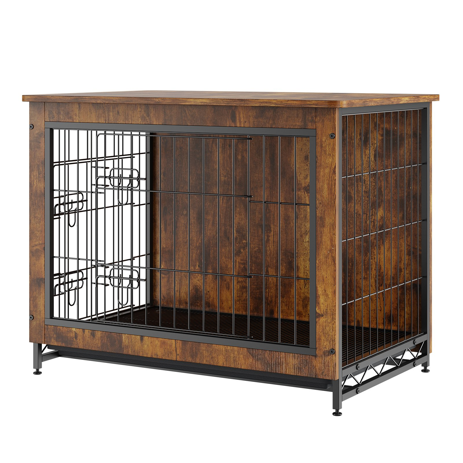 VEVOR Dog Crate Furniture, 32 inch Wooden Dog Crate with Double Doors, Heavy-Duty Dog Cage End Table with Multi-Purpose Removable Tray, Modern Dog Kennel Indoor for Dogs up to 45lb, Rustic Brown