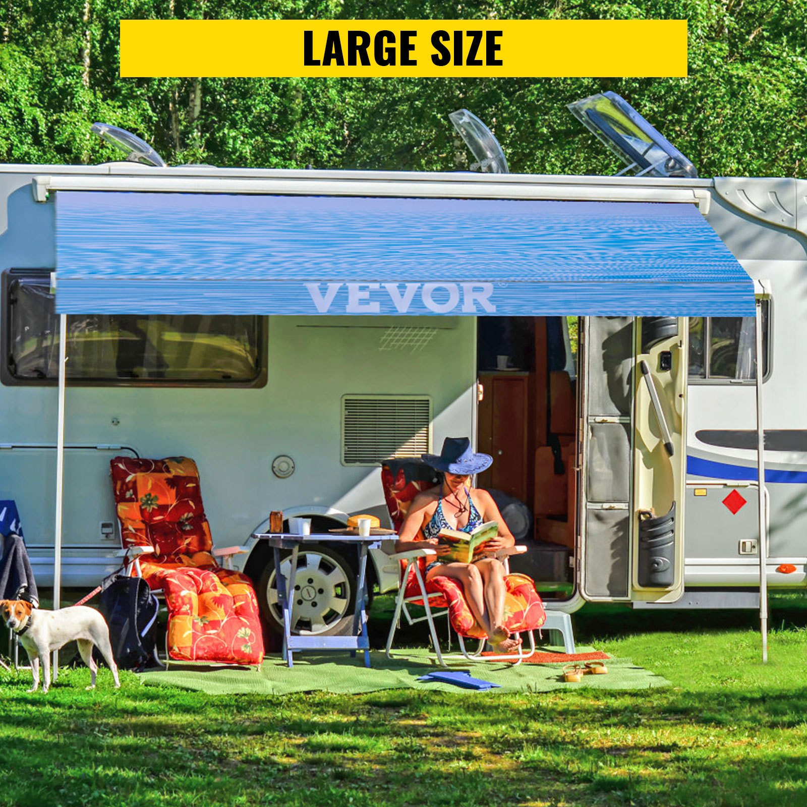 VEVOR RV Awning 16' Camper Awning Fabric, Trailer Awning Canopy Patio Camping Car Awning, Durable 15oz Vinyl Roller Tube for RV, Van, SUV, Patio Awning Replacement Ocean Blue Fade