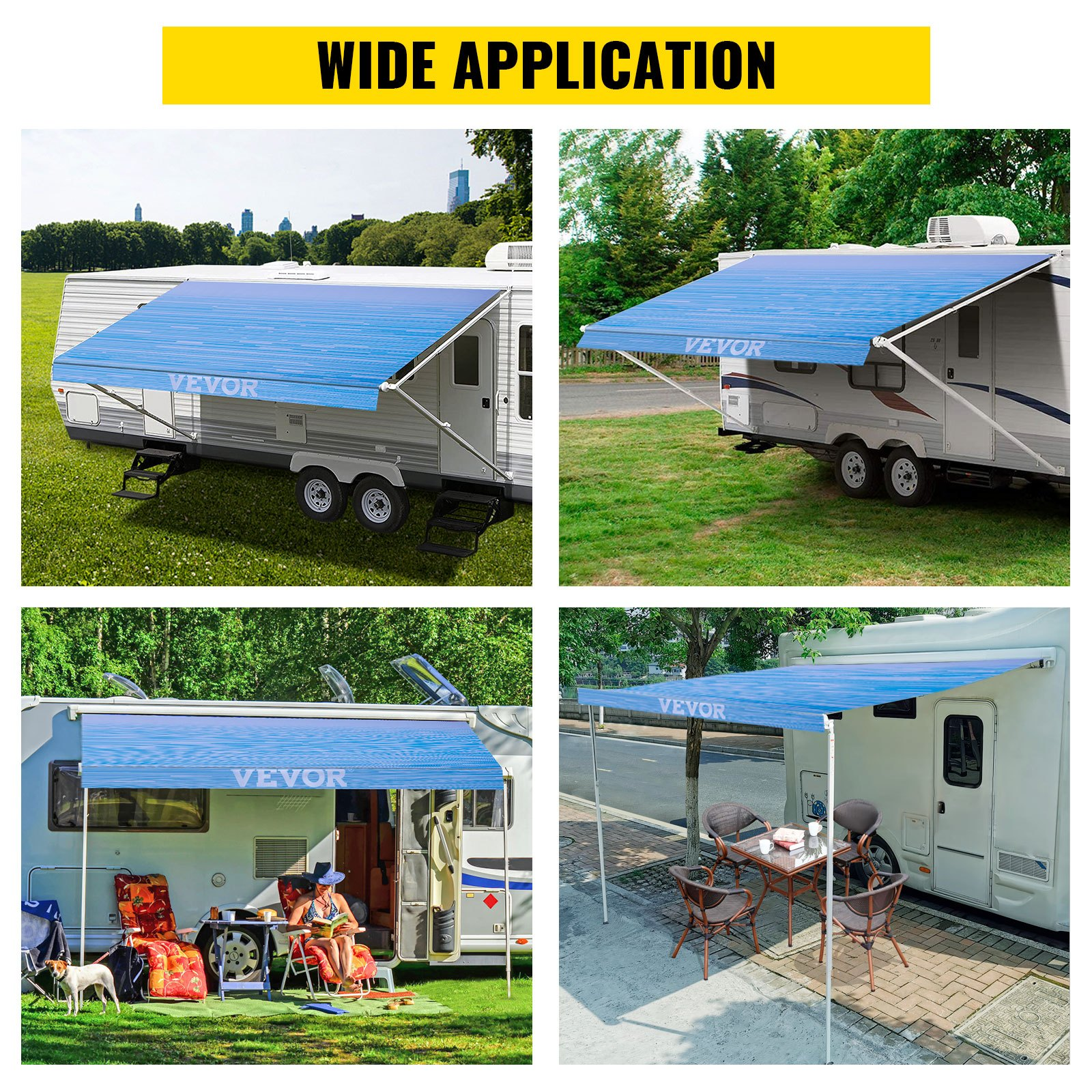 VEVOR RV Awning 16' Camper Awning Fabric, Trailer Awning Canopy Patio Camping Car Awning, Durable 15oz Vinyl Roller Tube for RV, Van, SUV, Patio Awning Replacement Ocean Blue Fade